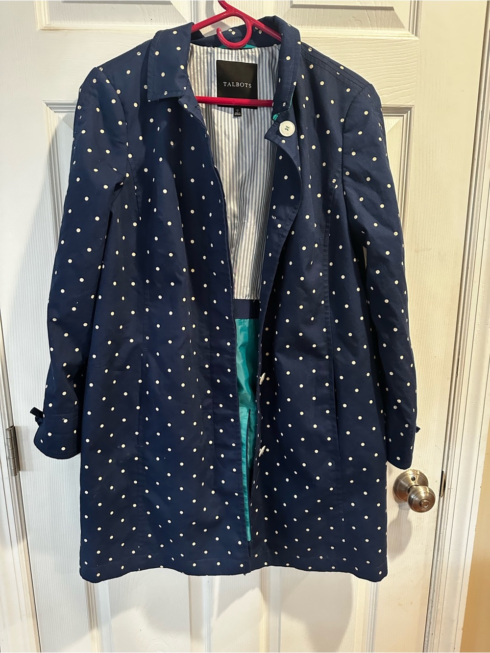 Talbots Navy Polka Dot Trench Coat